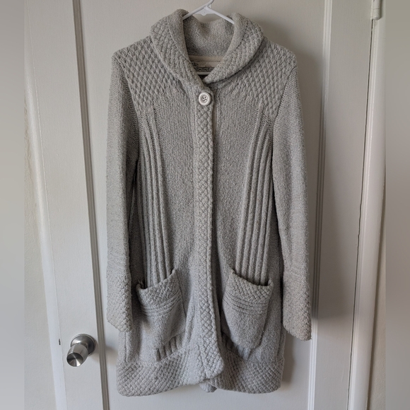 Prana Sweaters - Prana Light Gray Shawl Collar Knit Cardigan